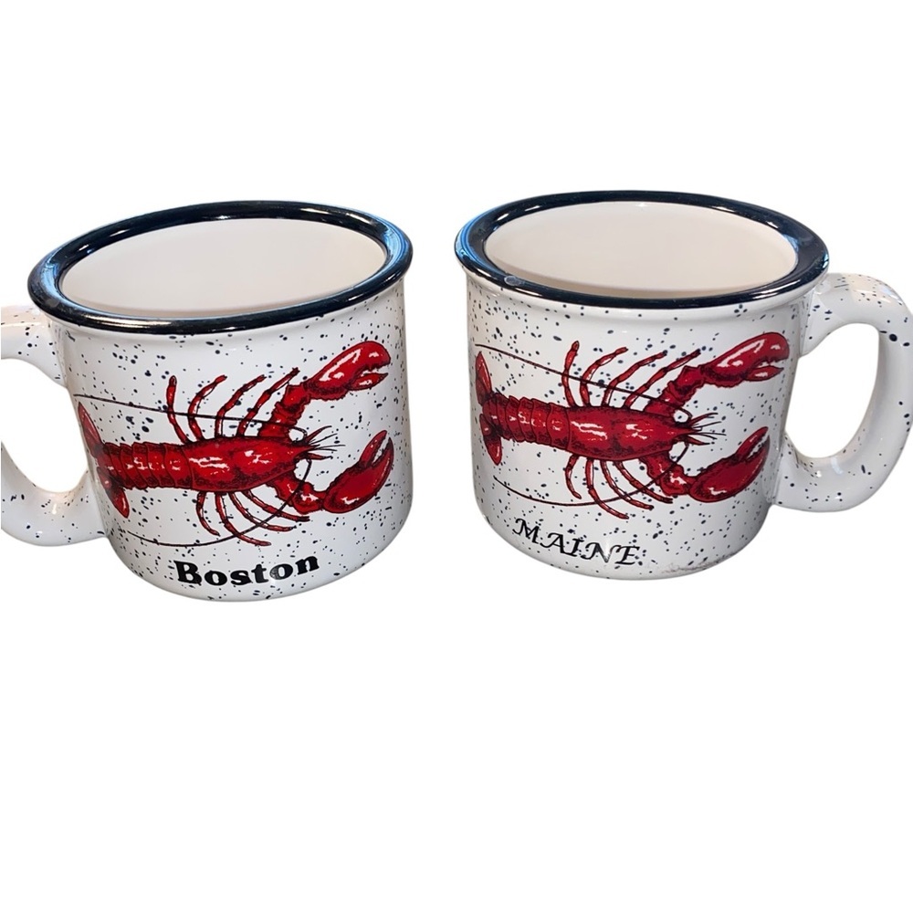 Coastal Grandma New England Lobster Ceramic enamel speckles Mugs Set